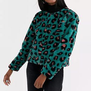 NWT - ASOS  Brave Soul fliss leopard faux fur coat - US 12